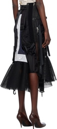 Junya Watanabe Black Multi Fabrics Mix Midi Skirt