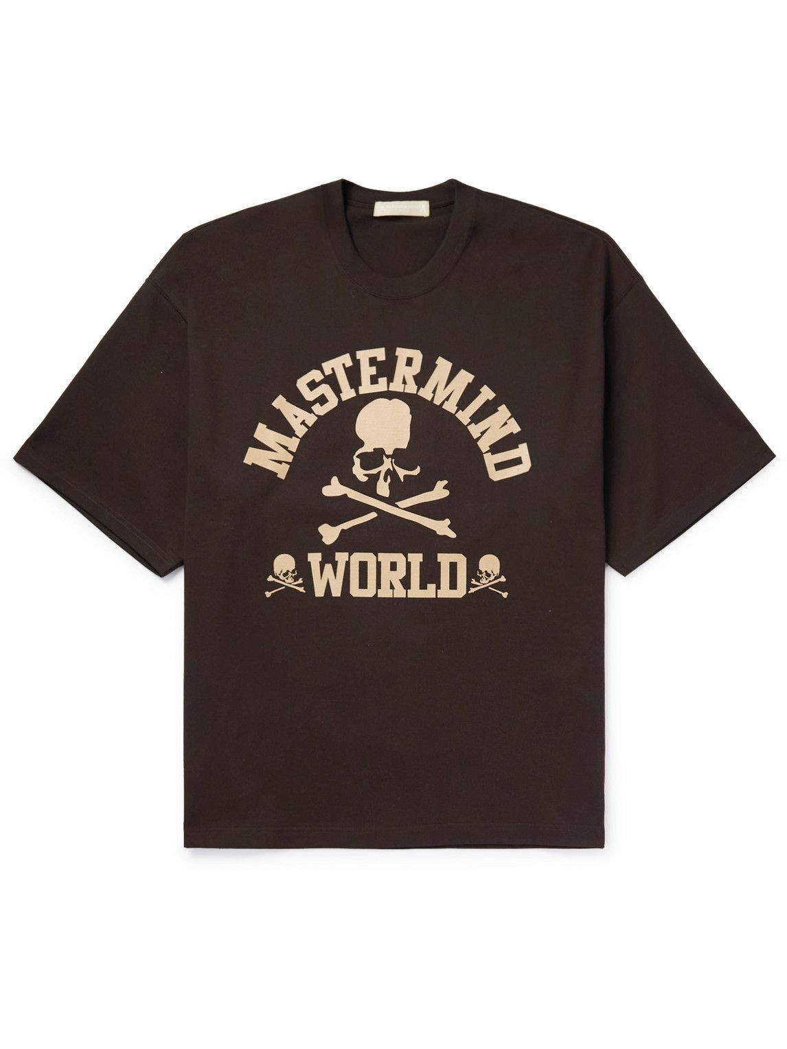 Mastermind World Logo Print Cotton Jersey T Shirt Brown Mastermind