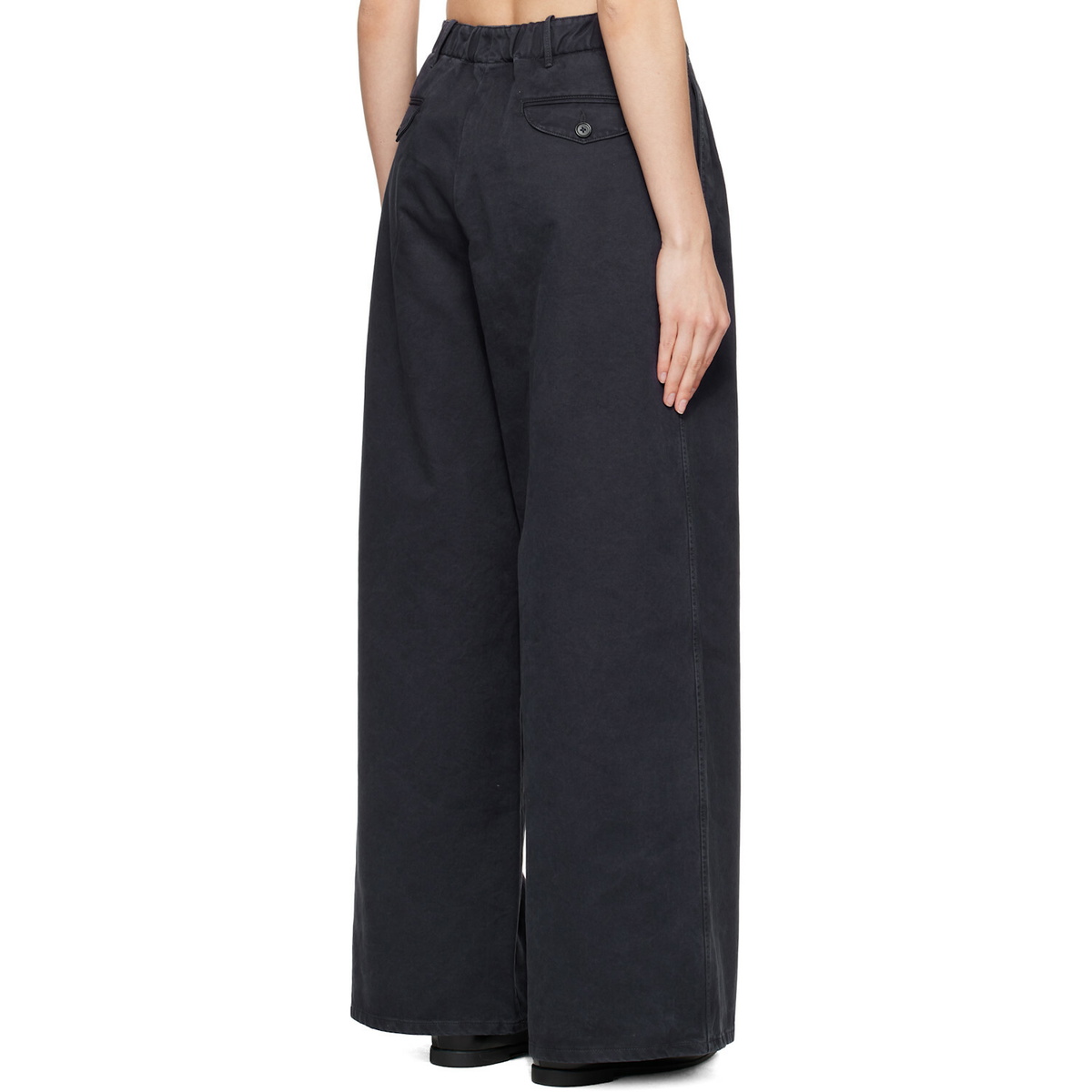 Jil Sander Navy Casual Wide Leg Pleated Trousers