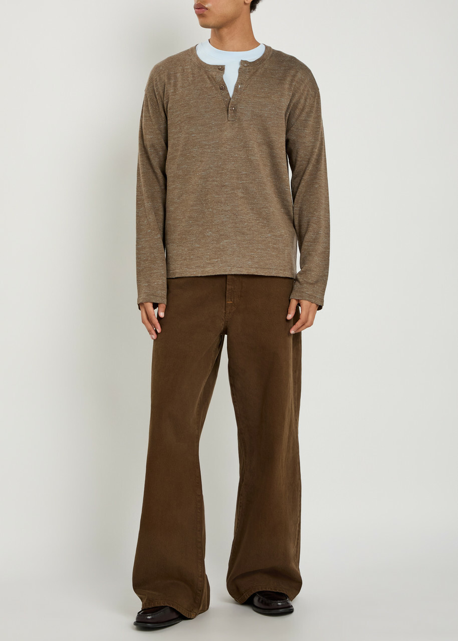 The Elder Statesman Lenny Round-neck Wool-blend Henley top Brown