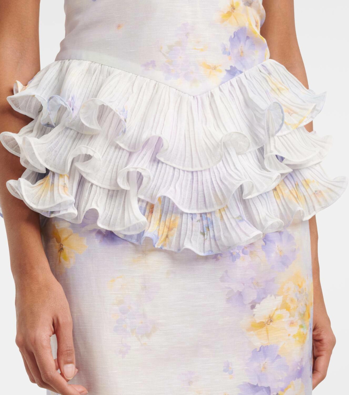 Zimmermann Crush ruffled floral linen and silk midi dress