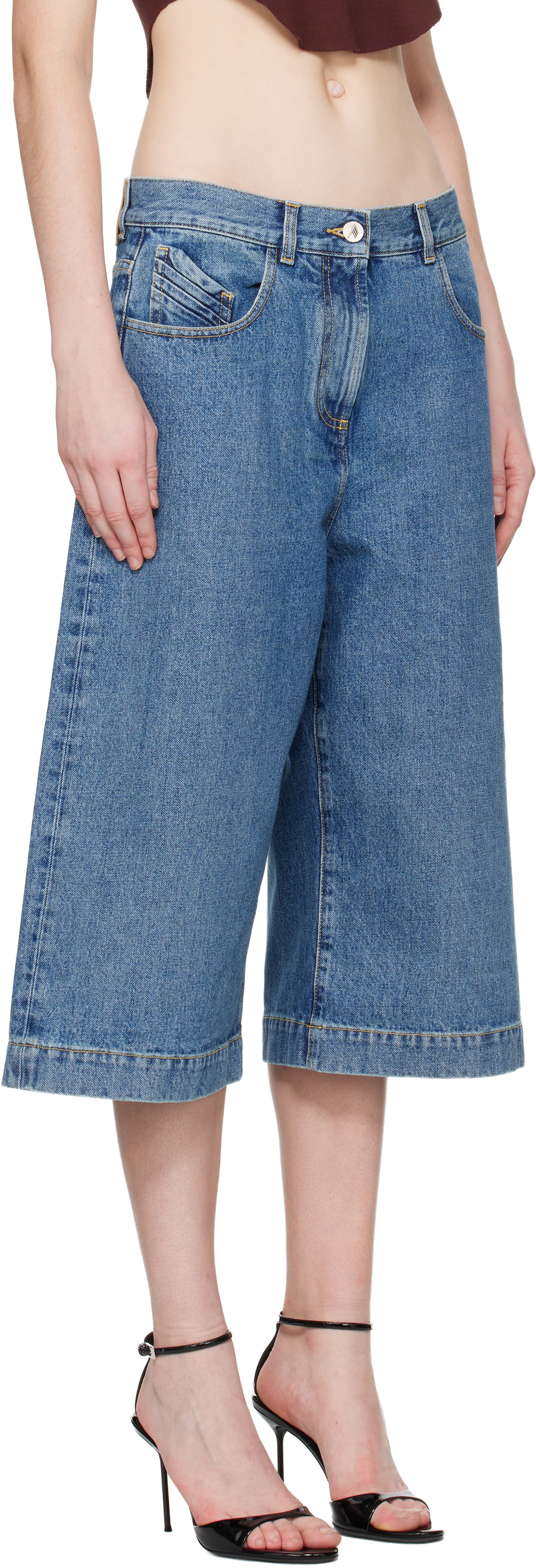 The Attico Blue Washed Denim Shorts