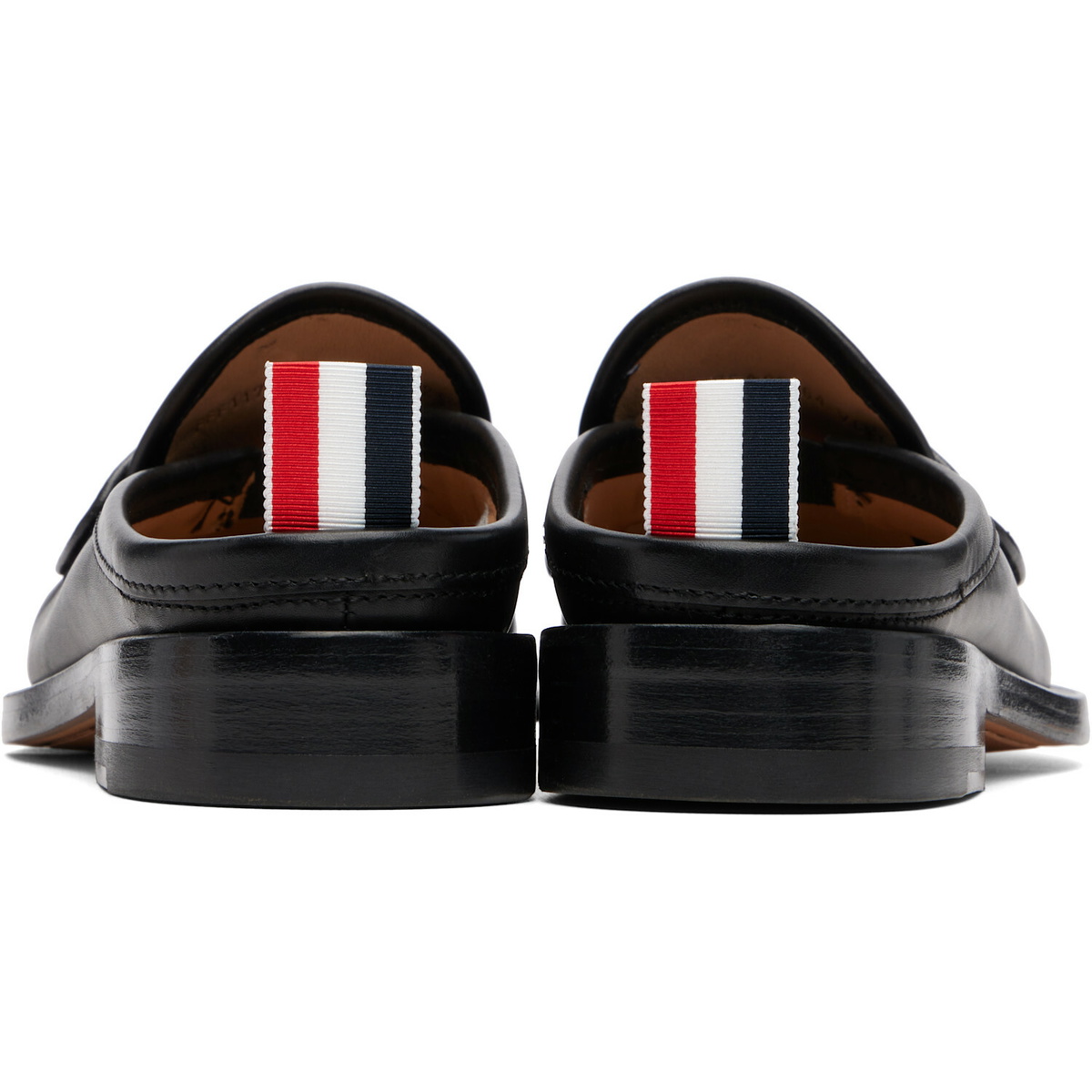 Thom Browne Black Calf Leather Sole Pleated Varsity Slip-on Loafers