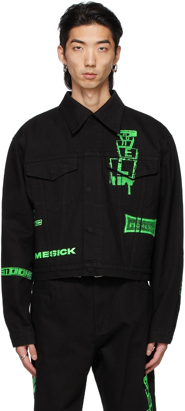 Photo: We11done Black Denim Neon Logo Jacket