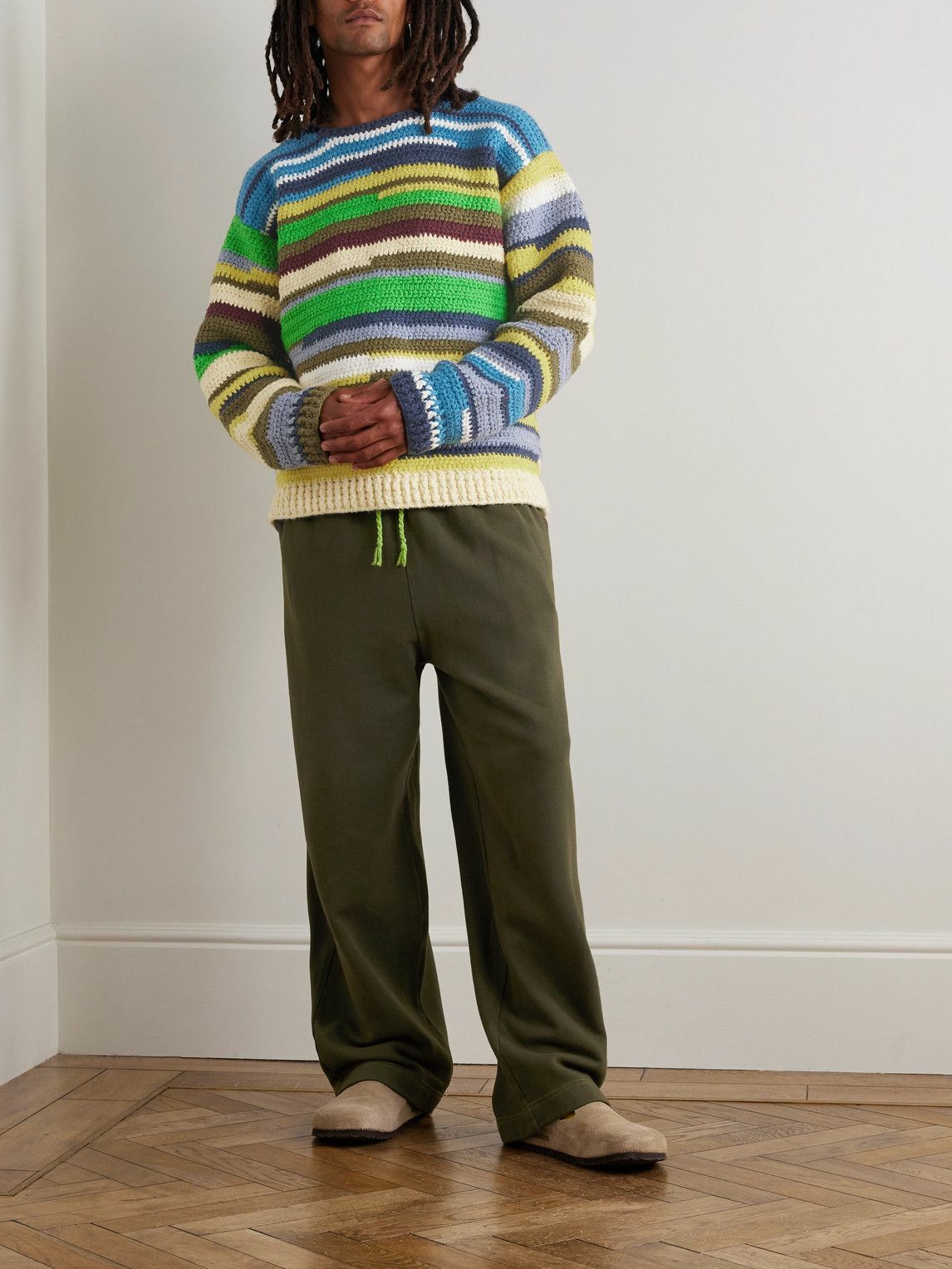 The Elder Statesman - Wide-Leg Cotton and Cashmere-Blend Jersey Sweatpants - Green