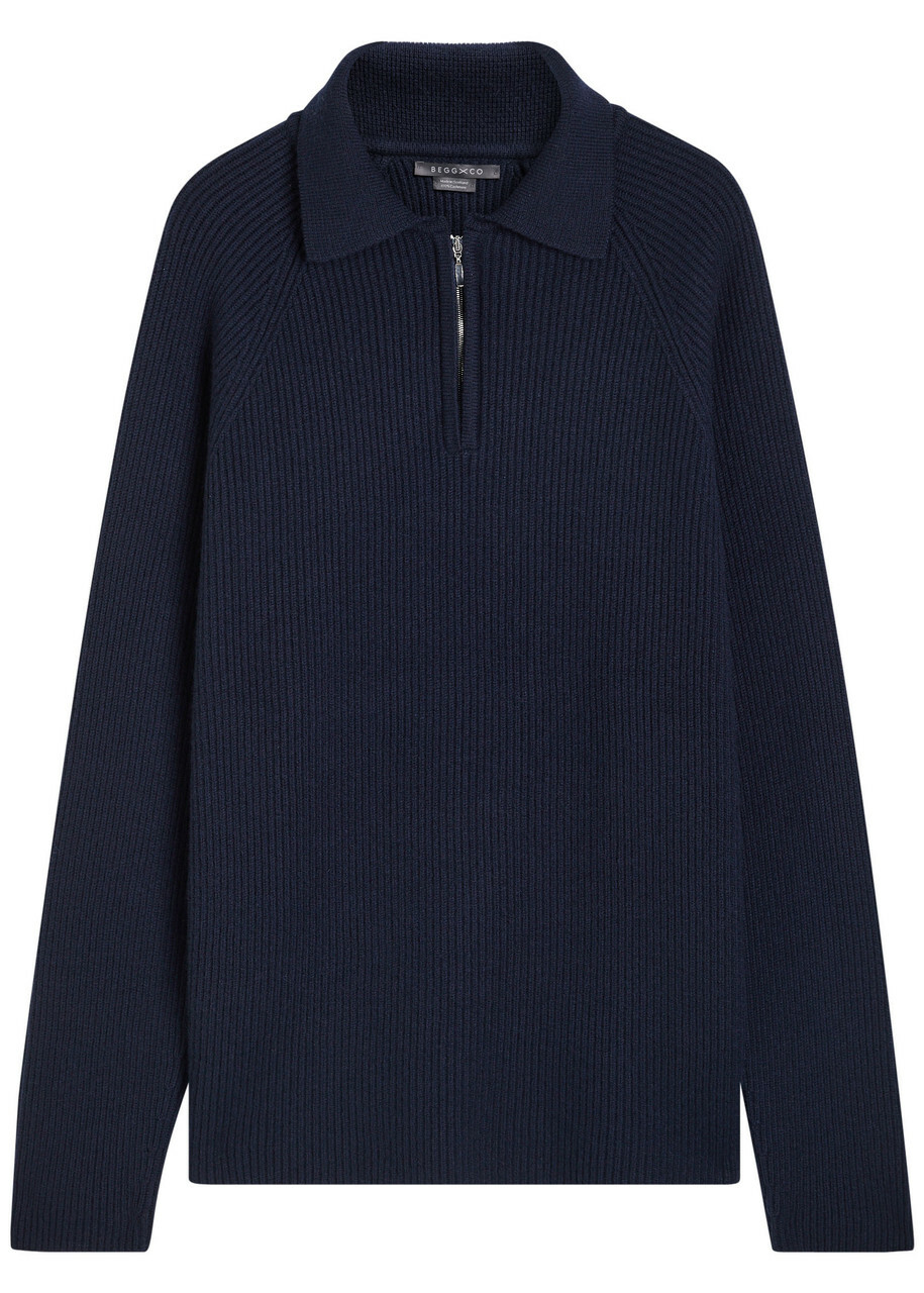 Begg & CO Magnus Cashmere Polo Jumper Navy