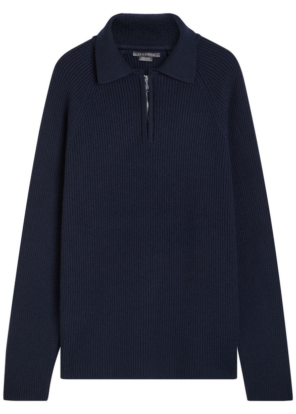 Photo: Begg & CO Magnus Cashmere Polo Jumper Navy