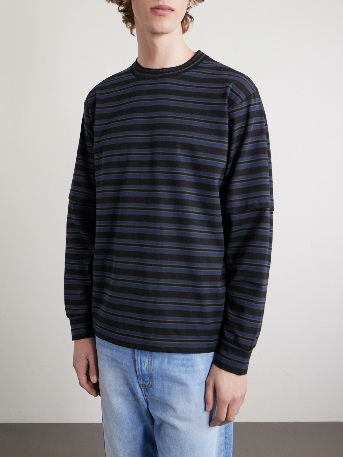 Sacai - Striped Cotton-Jersey T-Shirt - Blue