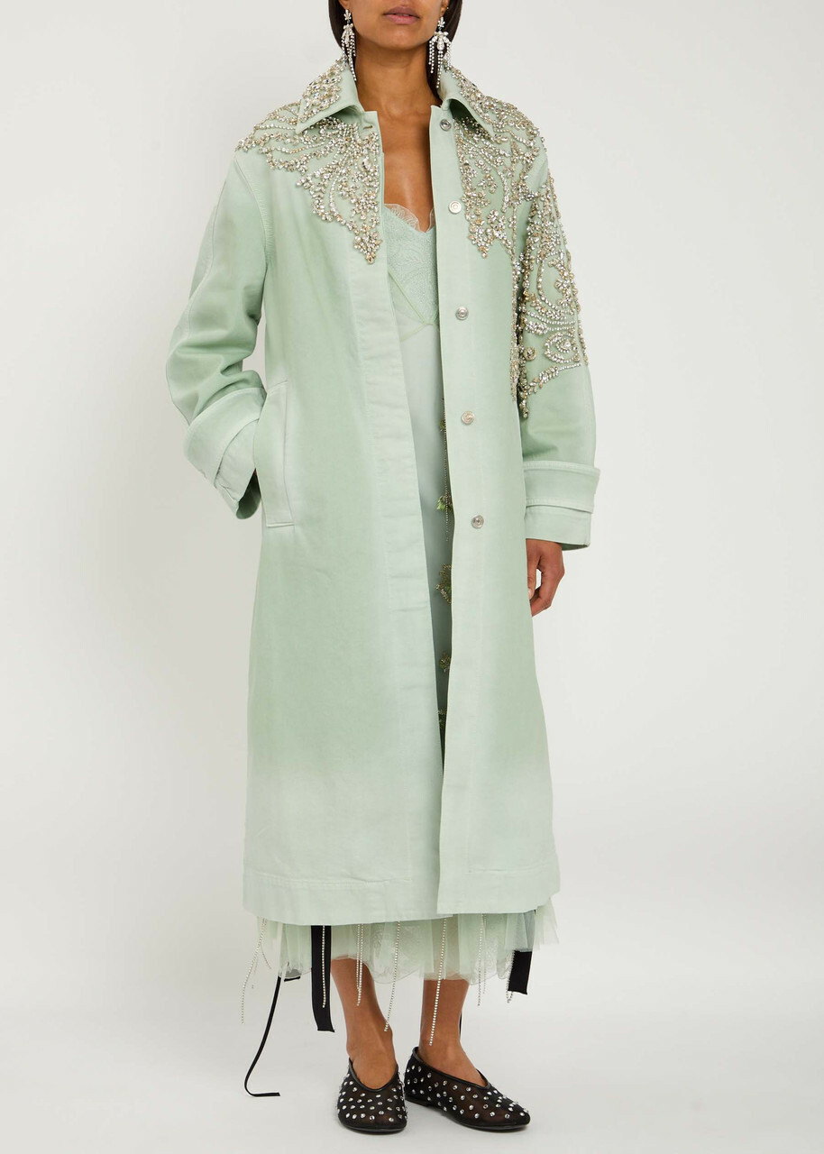 Erdem Crystal-embellished Denim Coat Mint