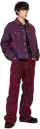 KUSIKOHC Red Velvet Padded Multi Rivet Denim Jacket