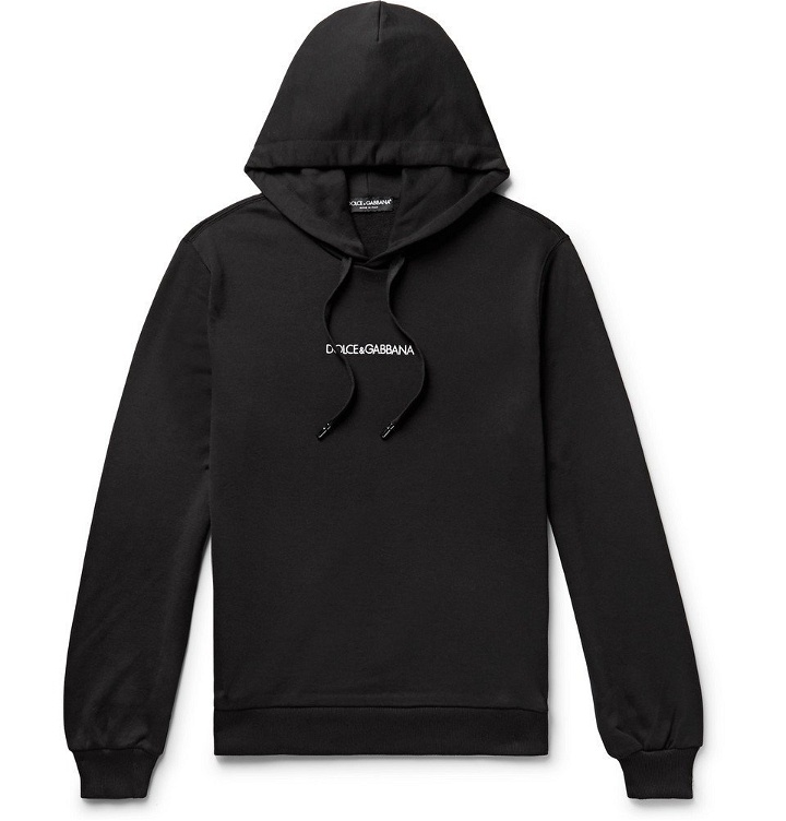 Photo: Dolce & Gabbana - Logo-Embroidered Loopback Cotton-Jersey Hoodie - Black