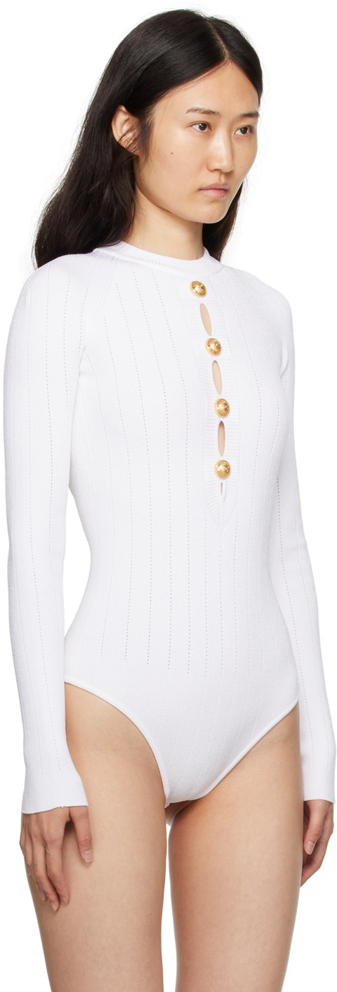 Balmain White Open Back Bodysuit