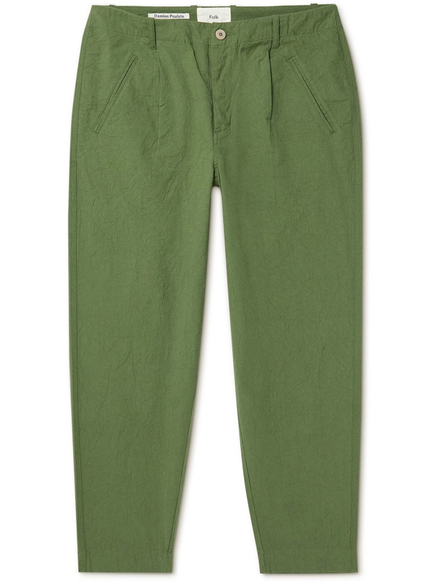 Photo: Folk - Damien Poulain Assembly Straight-Leg Crinkled Cotton Trousers - Green
