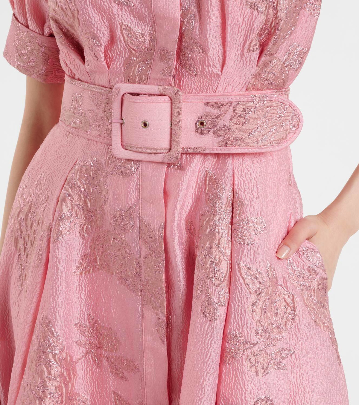 関税込【REBECCA VALLANCE】Benette belted brocade shirt dress Benette belted brocade shirt dress in blue - Rebecca