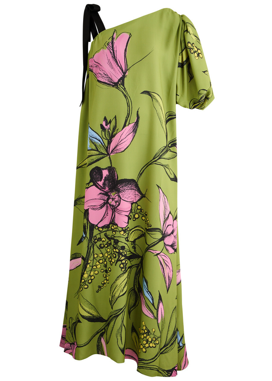 Stine Goya Floral-print Puff-sleeve Maxi Dress Green