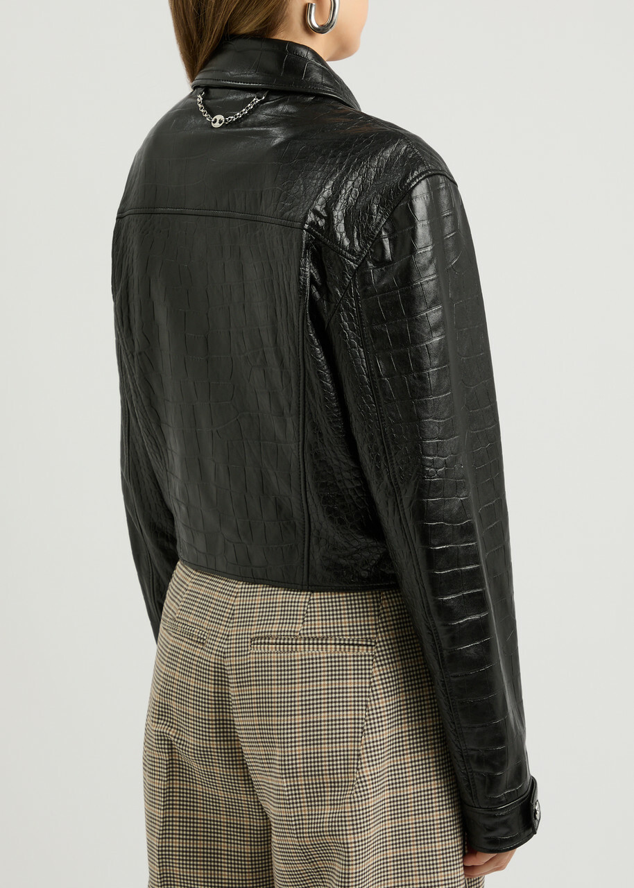 Rabanne Crocodile-effect Glossed Leather Jacket Black