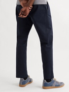 Moncler - Pleated Shell-Trimmed Cotton-Blend Twill Drawstring Trousers - Blue