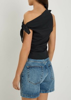 Staud Bellaria Ruched Stretch-cotton top Black