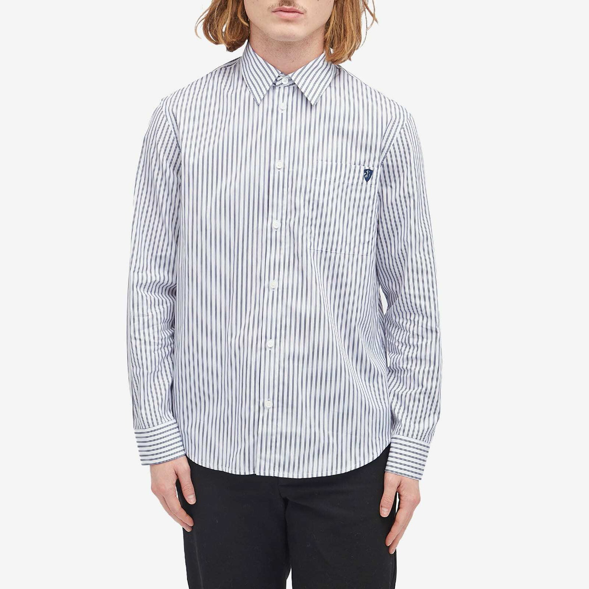 Burberry Men's B Shield Logo Stripe Shirt in Iris/Chalk Burberry