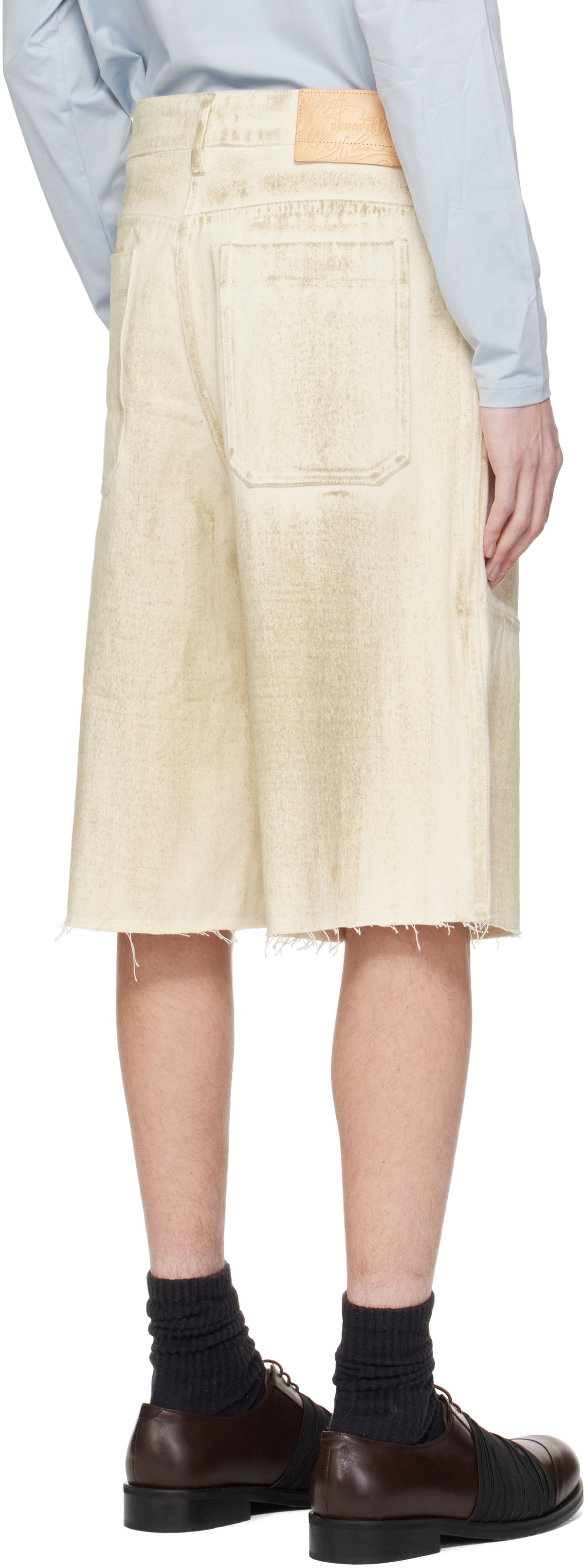 Serapis Beige Tar-Painted Wide Sailor Shorts