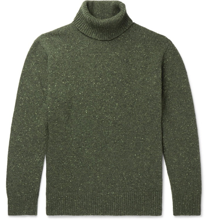 Photo: Universal Works - Mélange Wool-Blend Rollneck Sweater - Green