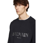 Balmain Navy and Silver Logo Sweatshirt