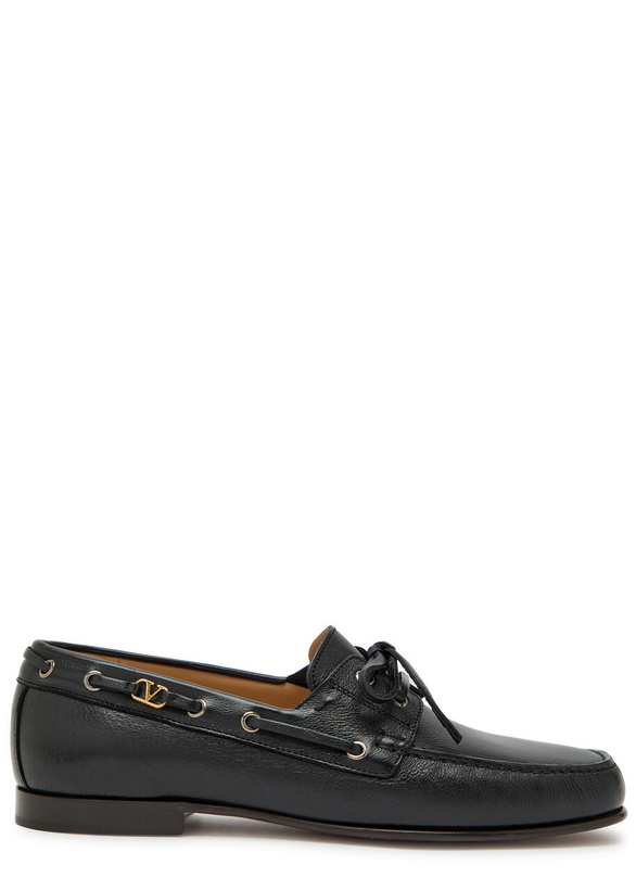 Photo: Valentino Garavani Palm Avenue Grained Leather Loafers Black