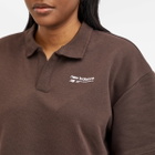 New Balance Women's Linear Heritage French Terry Collared Shirt in Black Coffee