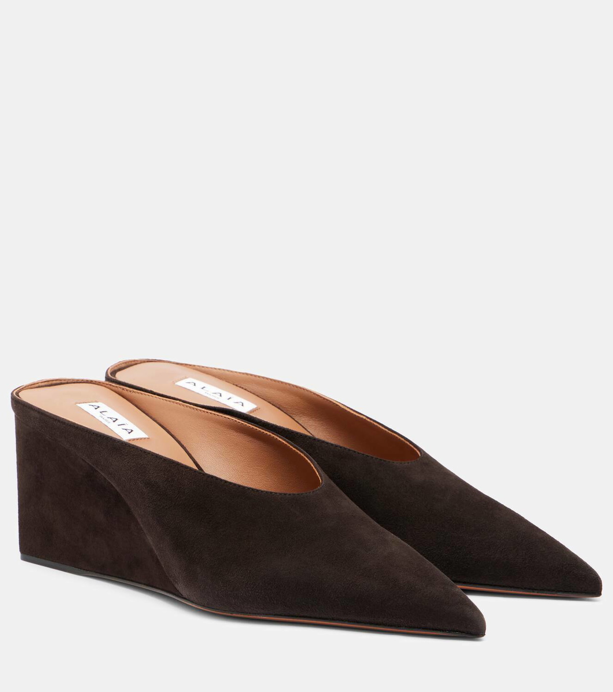 Alaïa Cube 75 suede wedge mules