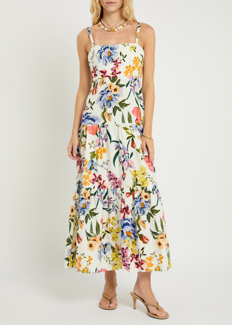 Farm Rio Greek Garden Printed Linen-blend Maxi Dress White