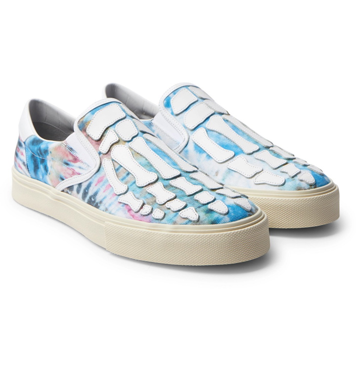 Photo: AMIRI - Skel-Toe Tie-Dye Canvas and Leather Slip-On Sneakers - Blue