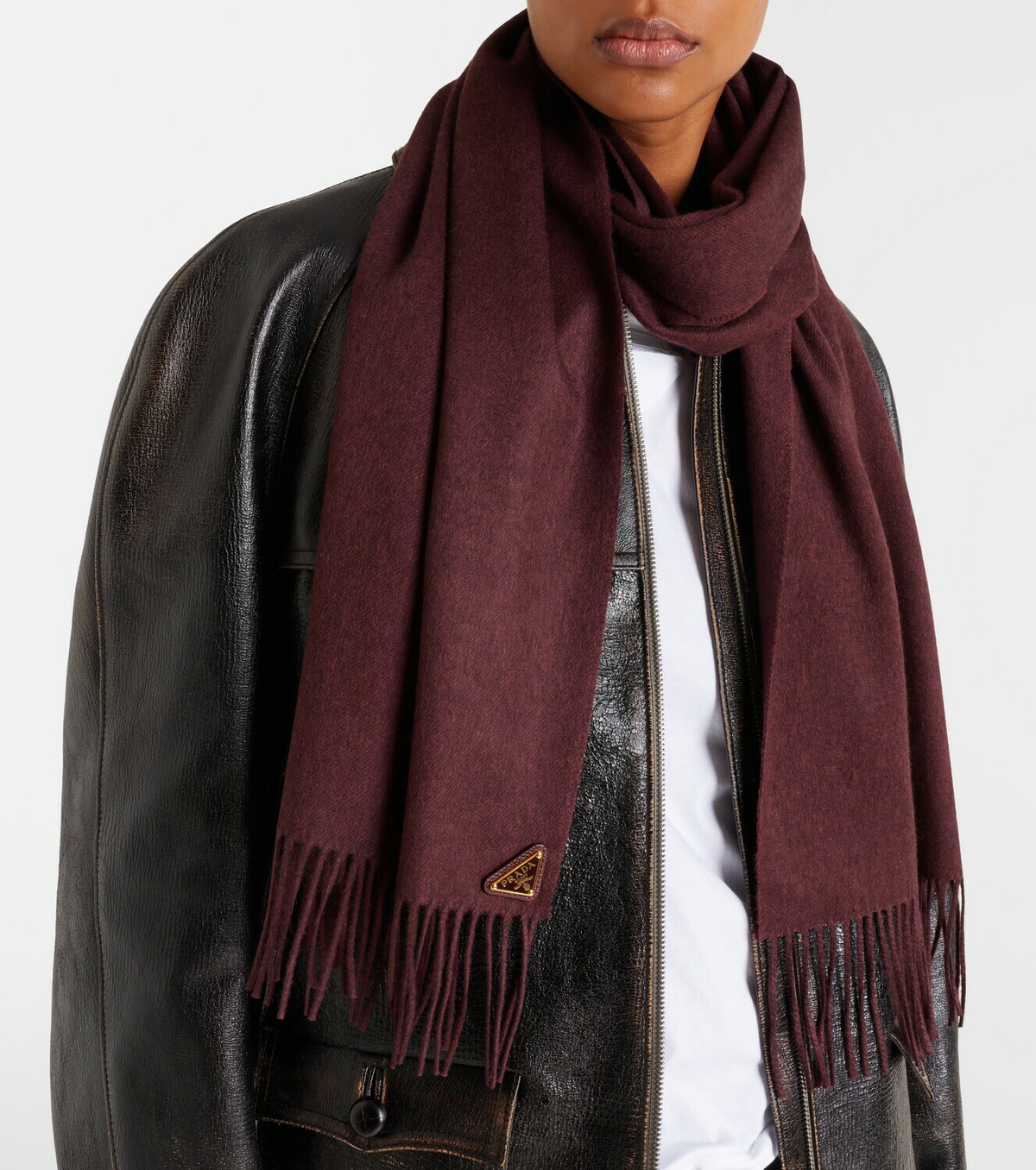 Prada Fringed silk and cashmere scarf