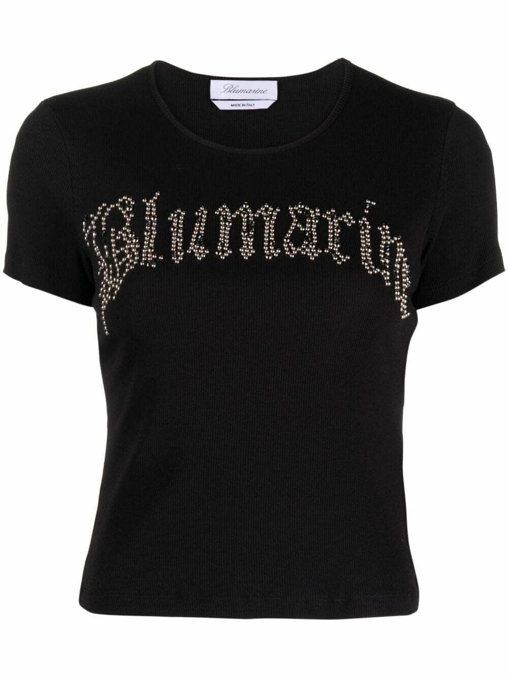 BLUMARINE - Rhinestone Logo Cotton T-shirt Blumarine
