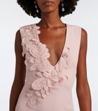 Costarellos Jevi embellished floral appliqué crepe gown