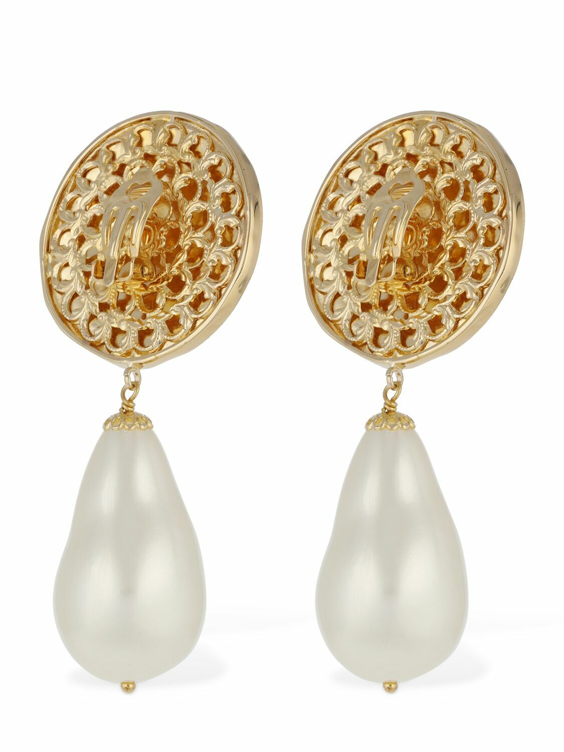 【Dolce&Gabbana】ロゴ fauxパール clip-onイヤリング DG faux pearl clip-on earrings in gold - Dolce Gabbana