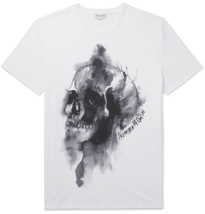 Photo: Alexander McQueen - Printed Cotton-Jersey T-Shirt - White