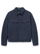 GIORGIO ARMANI - Herringbone Virgin Wool-Blend Jacquard Jacket - Blue