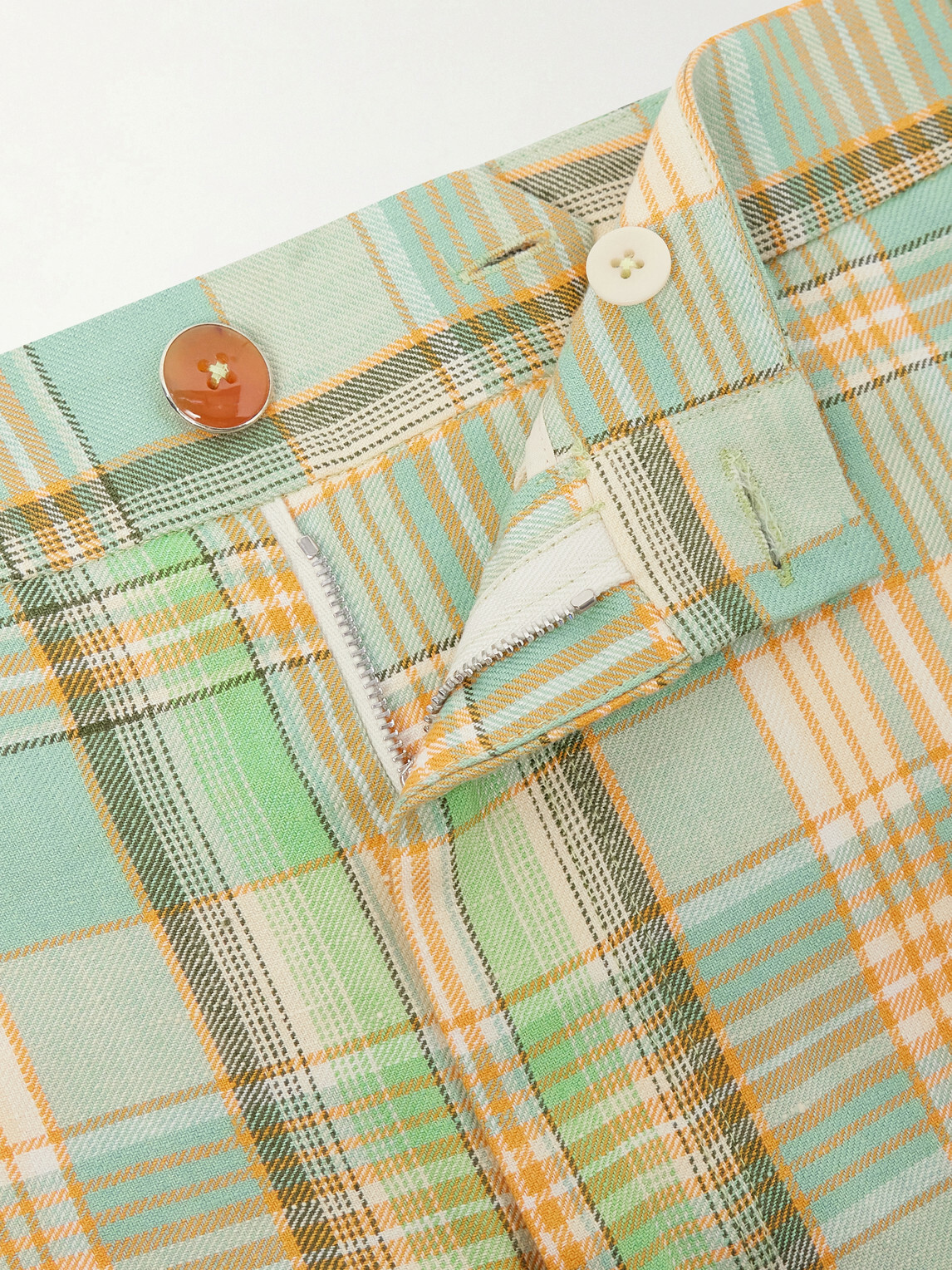God's True Cashmere - Straight-Leg Checked Linen Shorts - Green