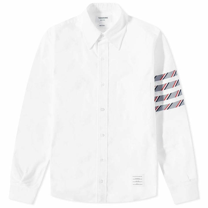 Photo: Thom Browne Men's 4 Bar Oxford Shirt in Grey/White