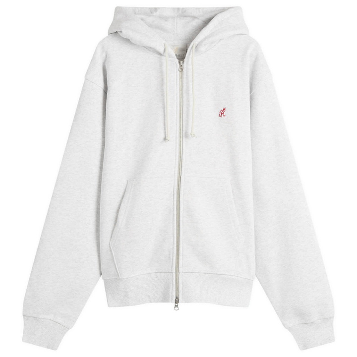 Photo: Gramicci One Point Zip Hooded Sweatshirt in Heather Ash
