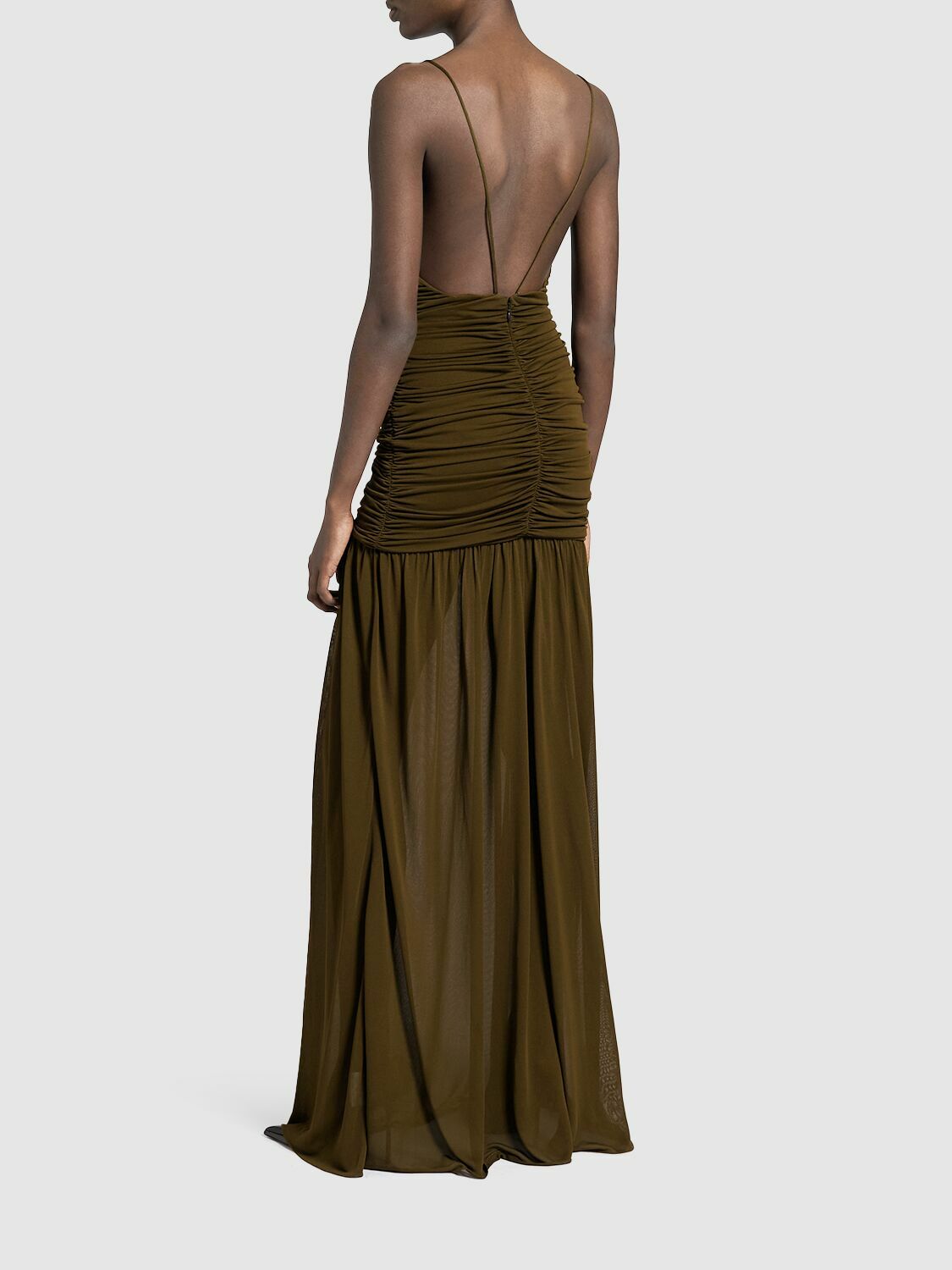 ワンピース Saint Laurent LONG DRESS (756782Y7F98 1000) Saint Laurent Sheer Maxi Dress in Noir | FWRD