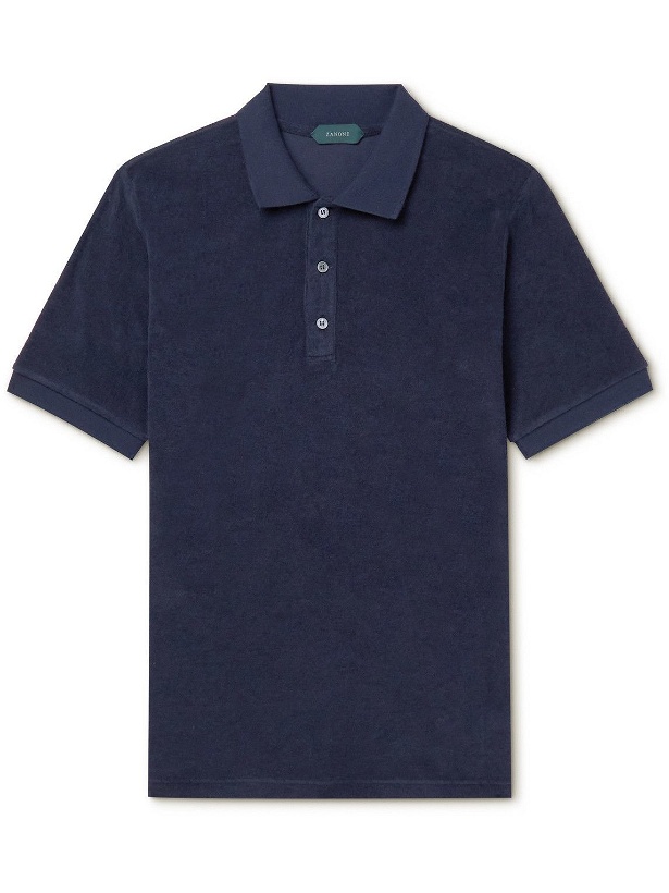 Photo: Incotex - Garment-Dyed Cotton-Terry Polo Shirt - Blue