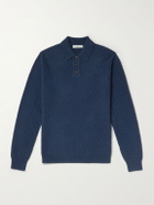 Mr P. - Textured Wool and Camel-Blend Polo Shirt - Blue