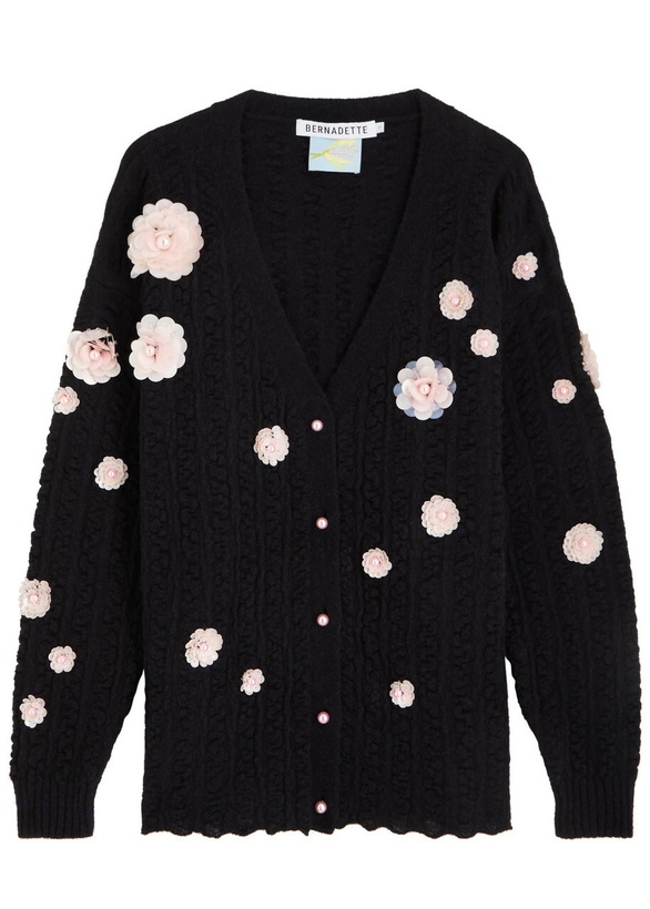 Photo: Bernadette Cammi Floral-embellished Wool-blend Cardigan Black