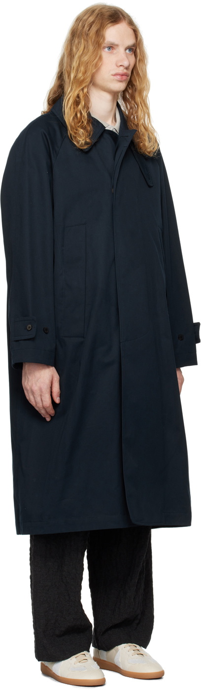 DOCUMENT Navy Ventile Cotton Inverted Pleats Balmacaan Coat