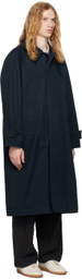 DOCUMENT Navy Ventile Cotton Inverted Pleats Balmacaan Coat