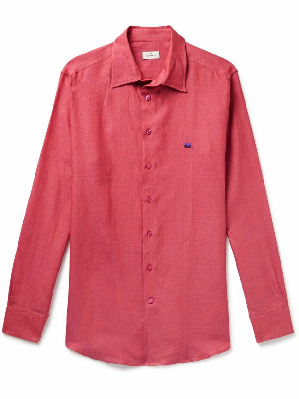 Photo: Etro - Slim-Fit Logo-Embroidered Linen Shirt - Red