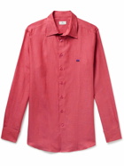 Etro - Slim-Fit Logo-Embroidered Linen Shirt - Red