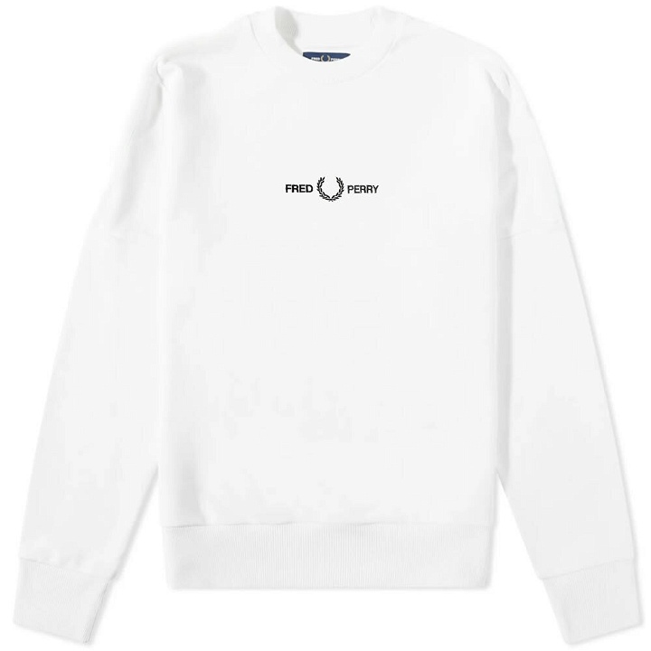 Photo: Fred Perry Men's Embroidered Crew Sweat in Snow White