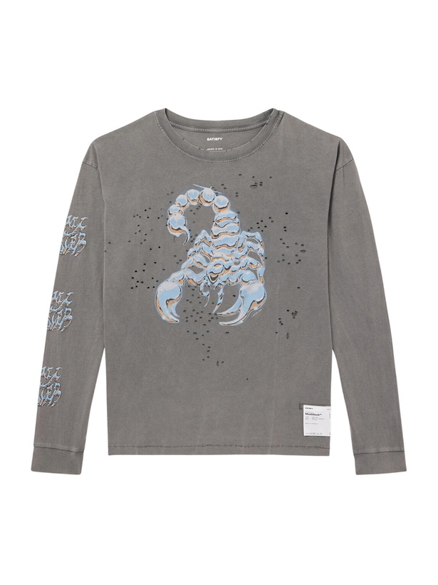 Photo: Satisfy - Logo-Print Distressed MothTech™ Cotton-Jersey T-Shirt - Gray